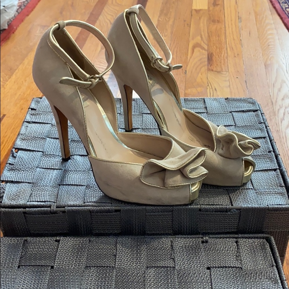 Reiss Suede Ankle Strap Peep Toe Heels